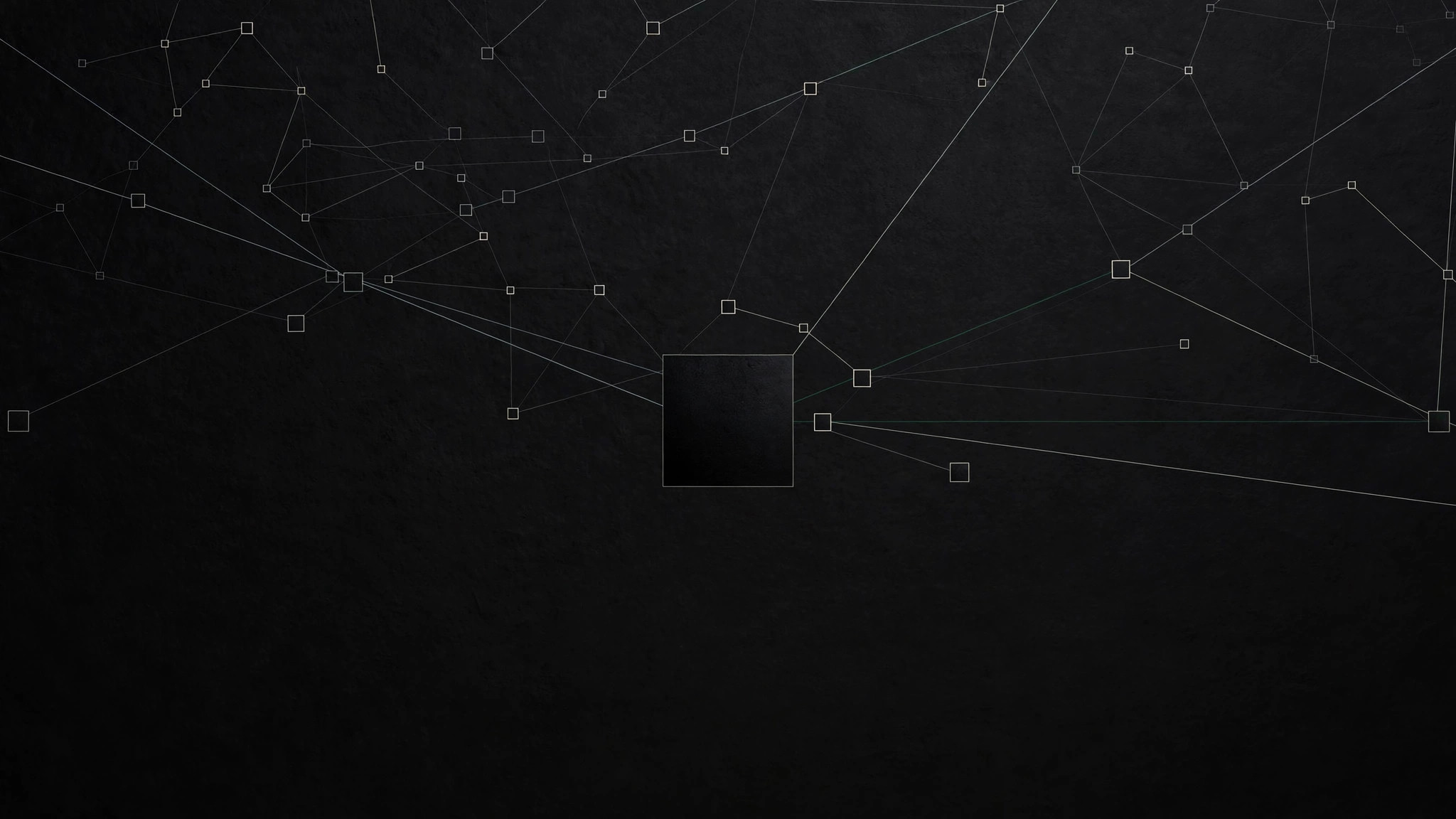 Abstract dark artwork: a sparse constellation of small square nodes linked by thin lines on charcoal.